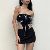 Summer ValentineDay Bow Decoration Hollow Out Strapless Romper Tank Top